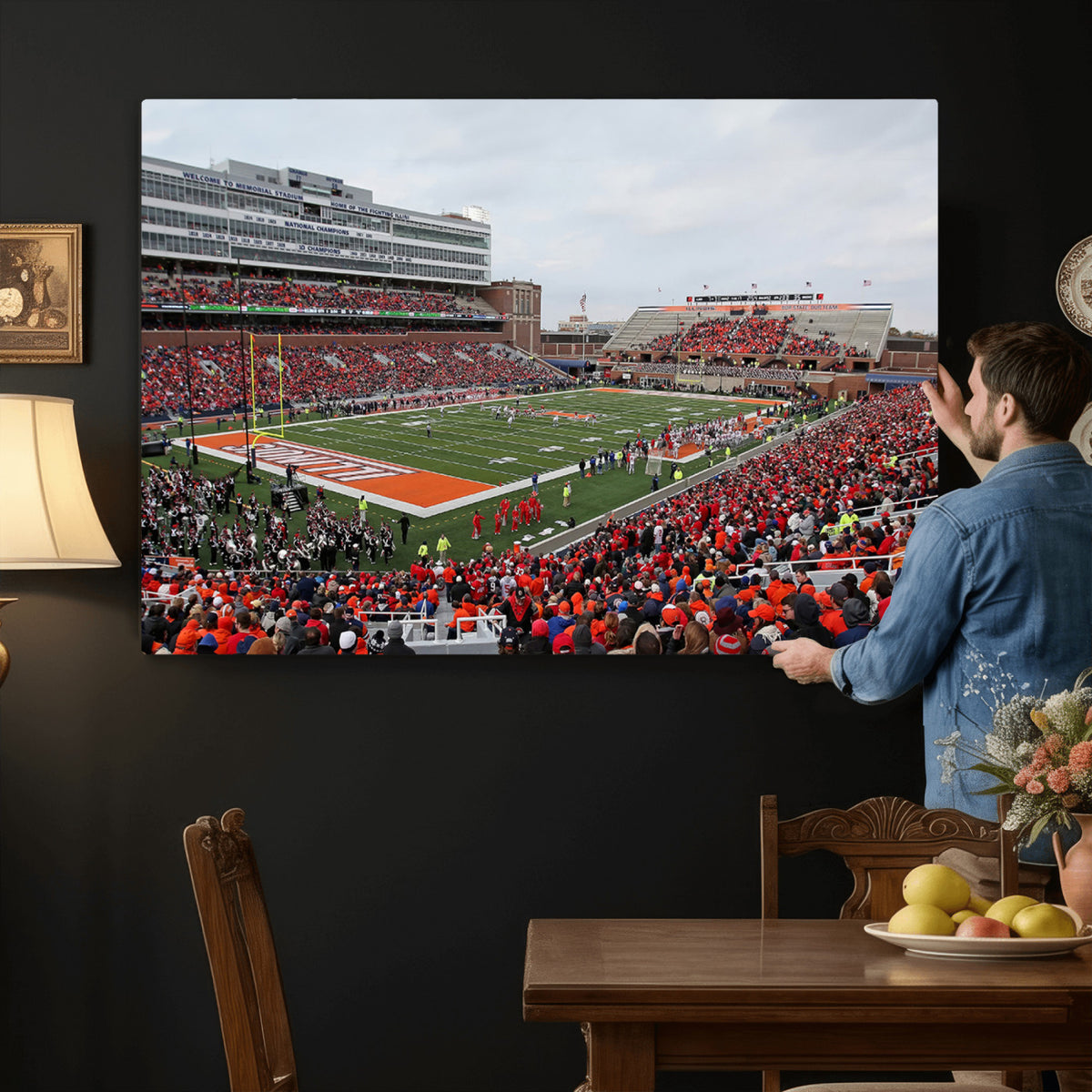 86851-MGV-CV-36X24 - University of Illinois Fighting Illini Football Team Print - Champaign Illinois Memorial Stadium