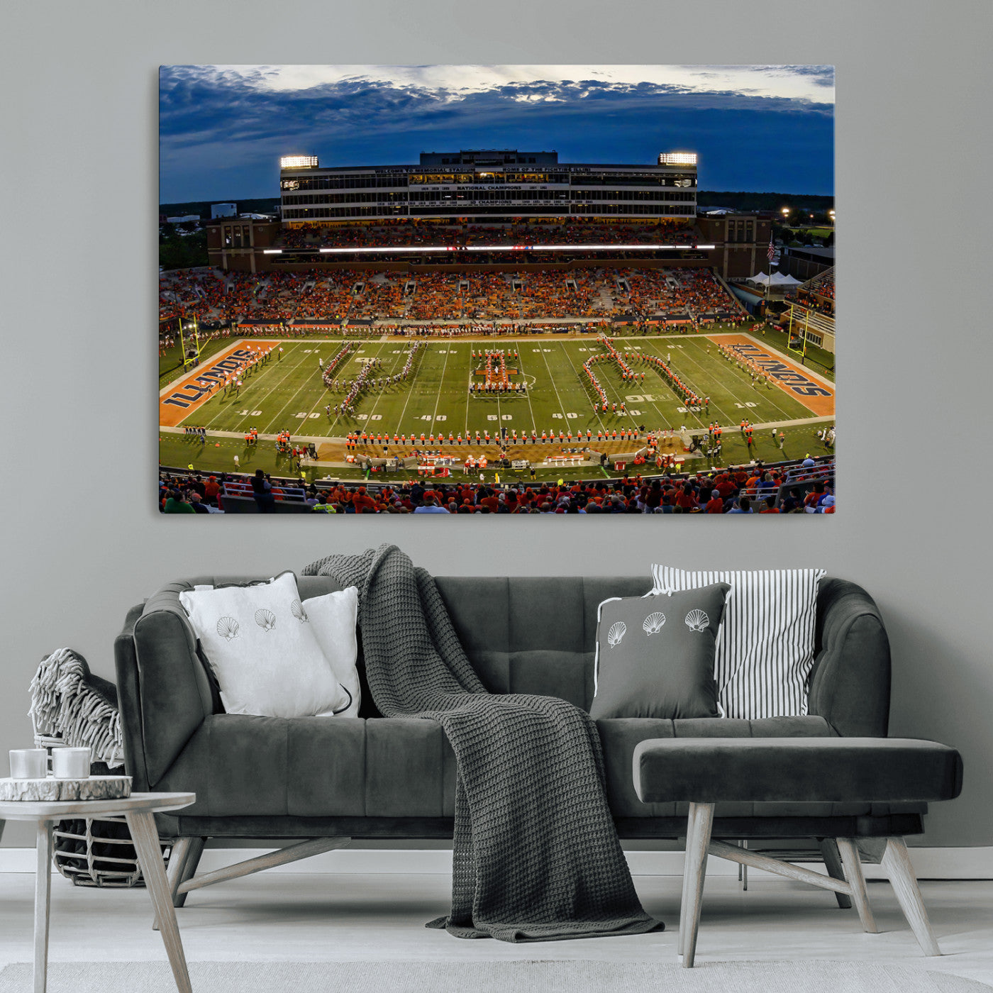 MGV-CV-36X24 - University of Illinois Fighting Illini Football Team Print - Champaign Illinois Memorial Stadium