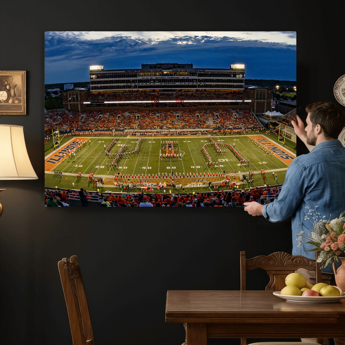 44513-MGV-CV-36X24 - University of Illinois Fighting Illini Football Team Print - Champaign Illinois Memorial Stadium