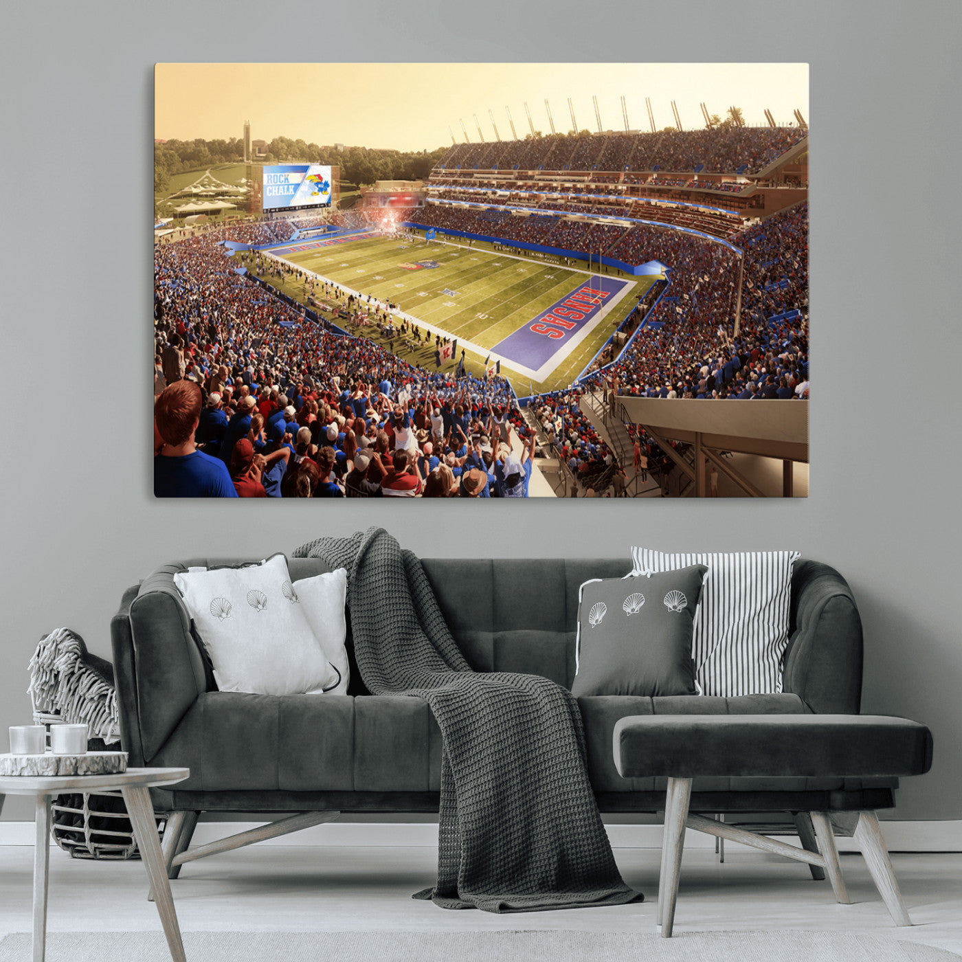 MGV-CV-36X24 - University of Kansas Jayhawks Football Team Print - Lawrence Kansas Memorial Stadium Wall Art Canvas