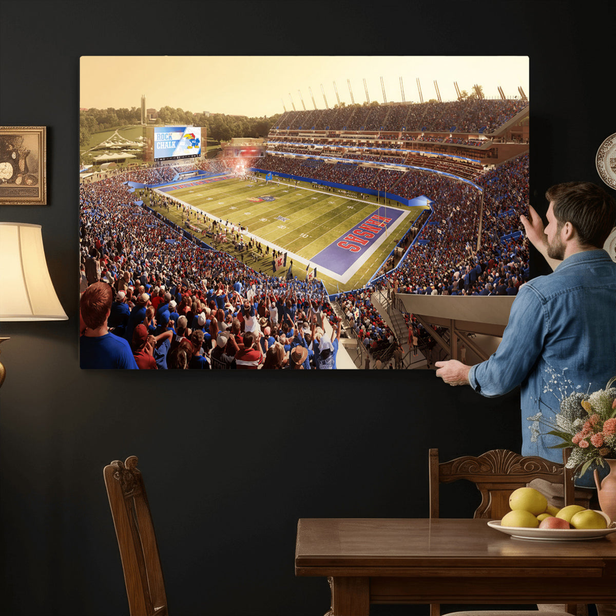 71731-MGV-CV-36X24 - University of Kansas Jayhawks Football Team Print - Lawrence Kansas Memorial Stadium Wall Art Canvas