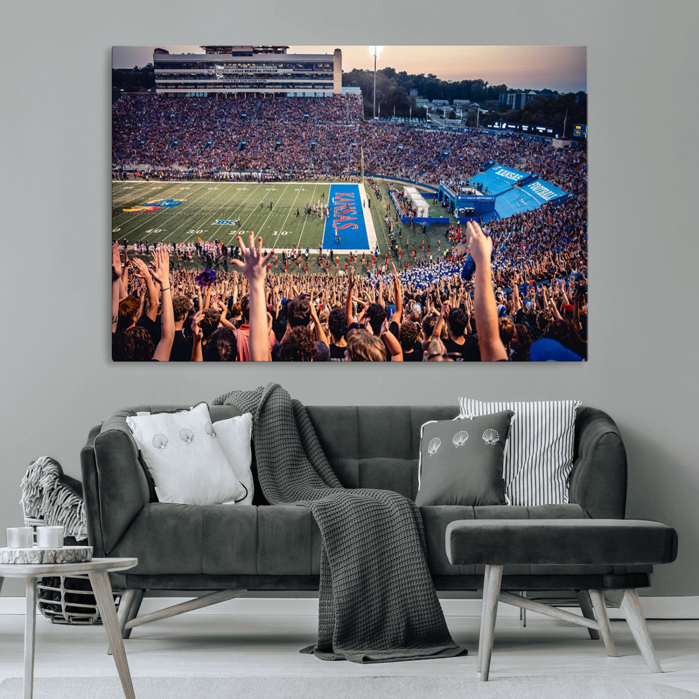 MGV-CV-36X24 - University of Kansas Jayhawks Football Team Art Print - Lawrence Kansas Memorial Stadium Wall Art