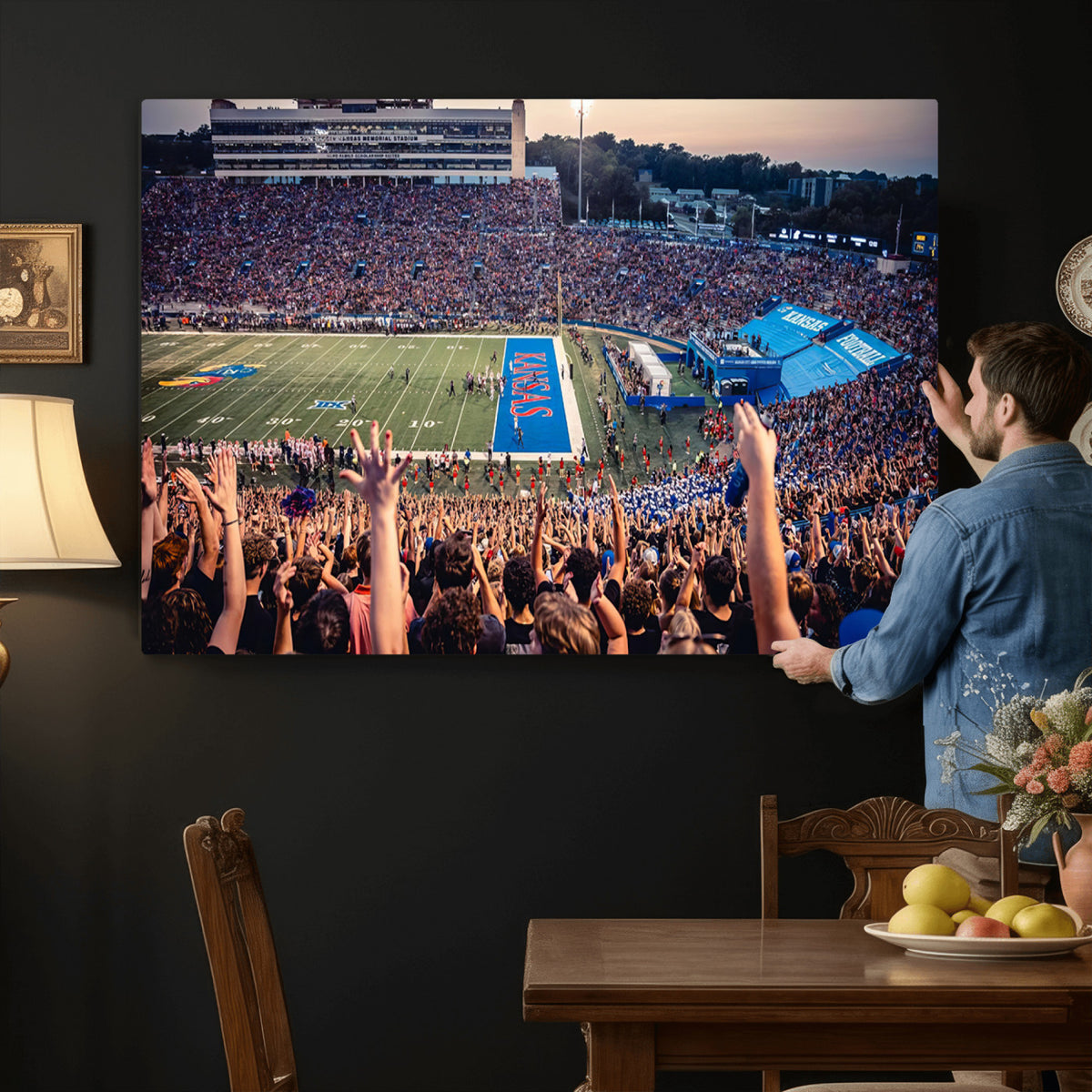 40169-MGV-CV-36X24 - University of Kansas Jayhawks Football Team Art Print - Lawrence Kansas Memorial Stadium Wall Art