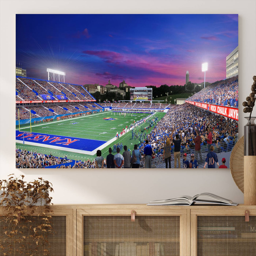 University of Kansas Jayhawks Football Team Print - Lawrence Kansas Memorial Stadium Wall Art Canvas Print