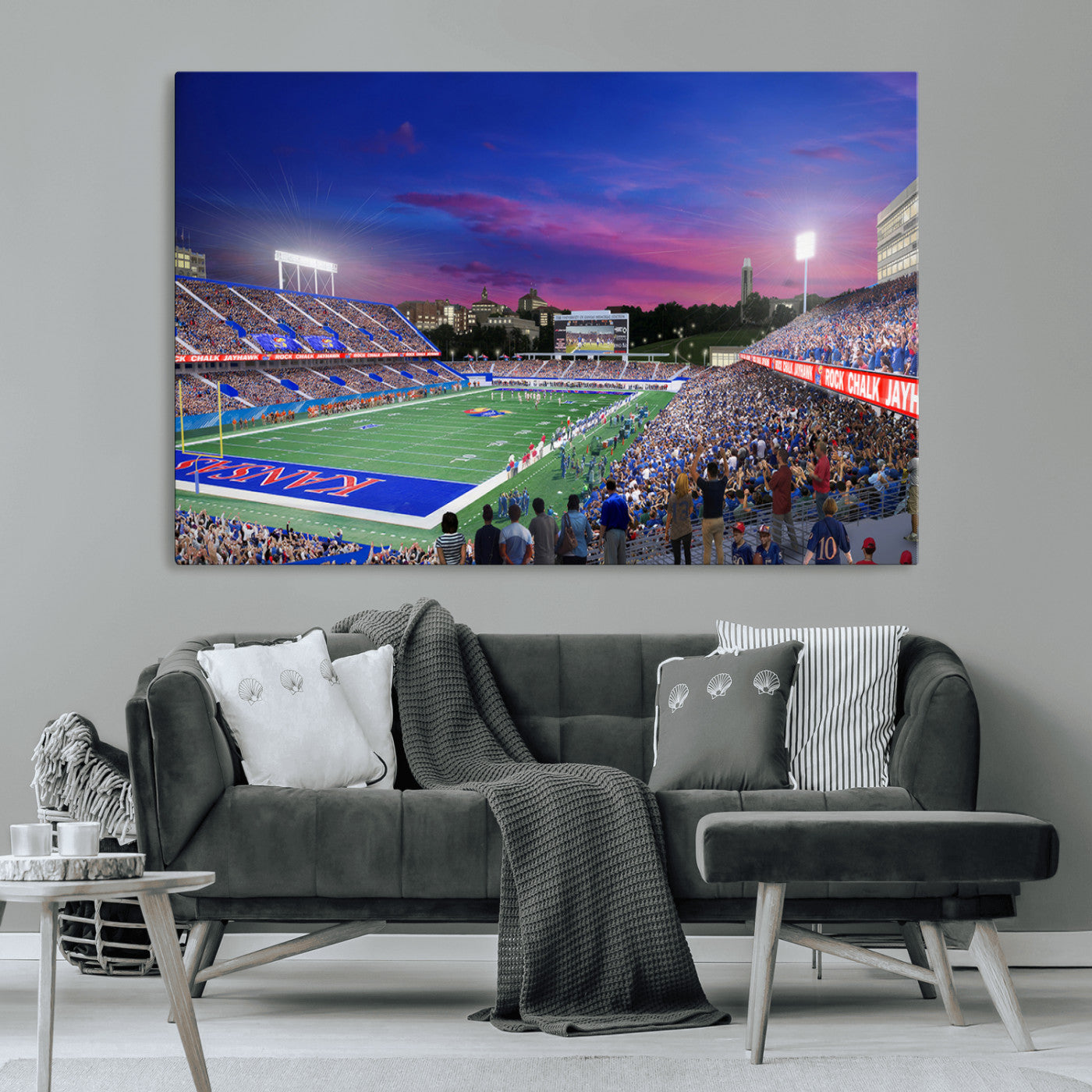 MGV-CV-36X24 - University of Kansas Jayhawks Football Team Print Canvas- Lawrence Kansas Memorial Stadium Wall Art