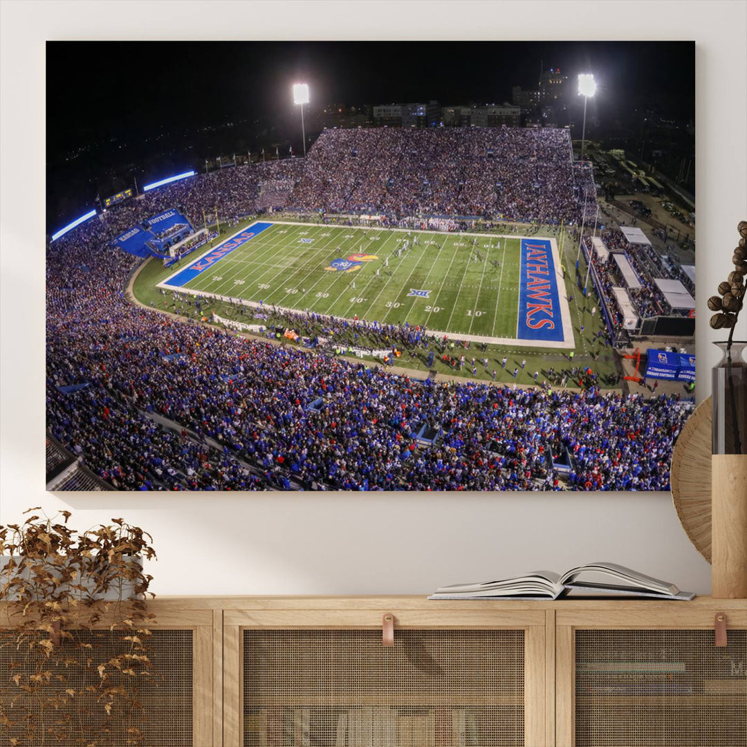 University of Kansas Jayhawks Football Team Print - Lawrence Kansas Memorial Stadium Wall Art Canvas Print