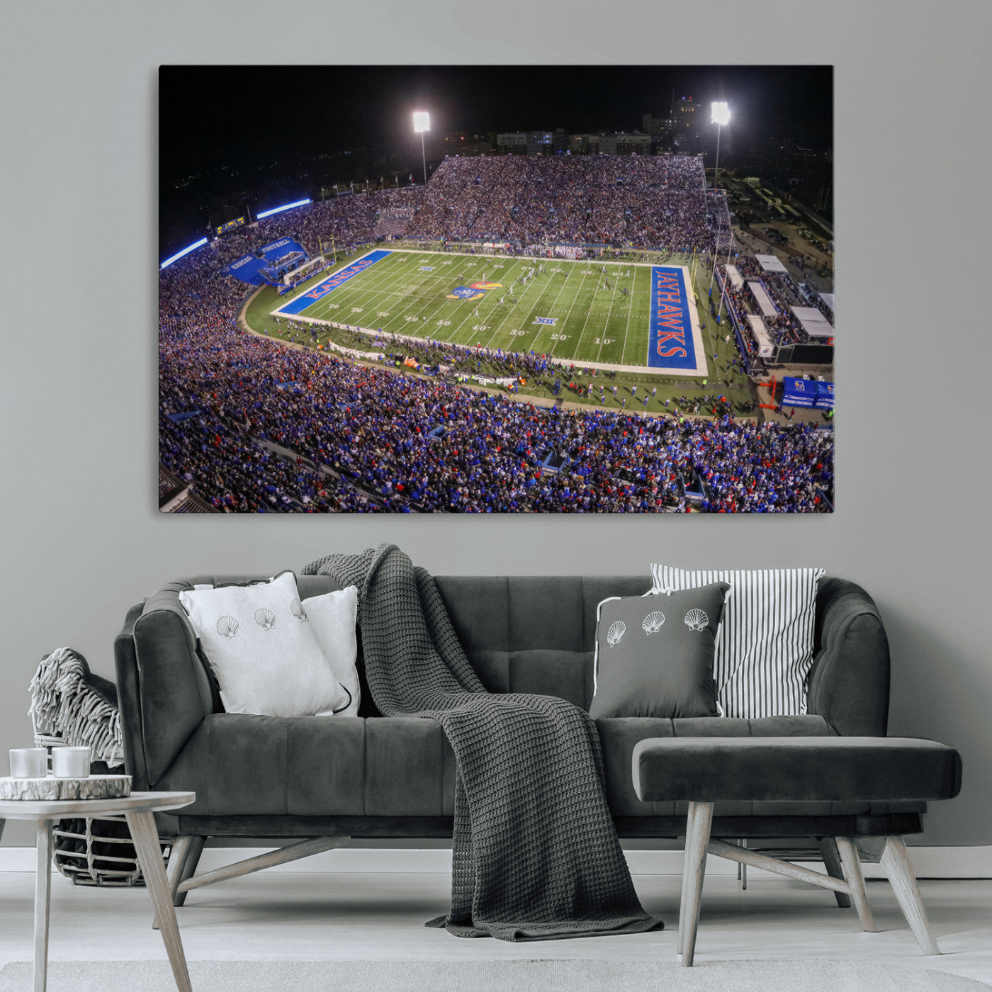 MGV-CV-36X24 - University of Kansas Jayhawks Football Team Print - Lawrence Kansas Memorial Stadium Wall Art Canvas