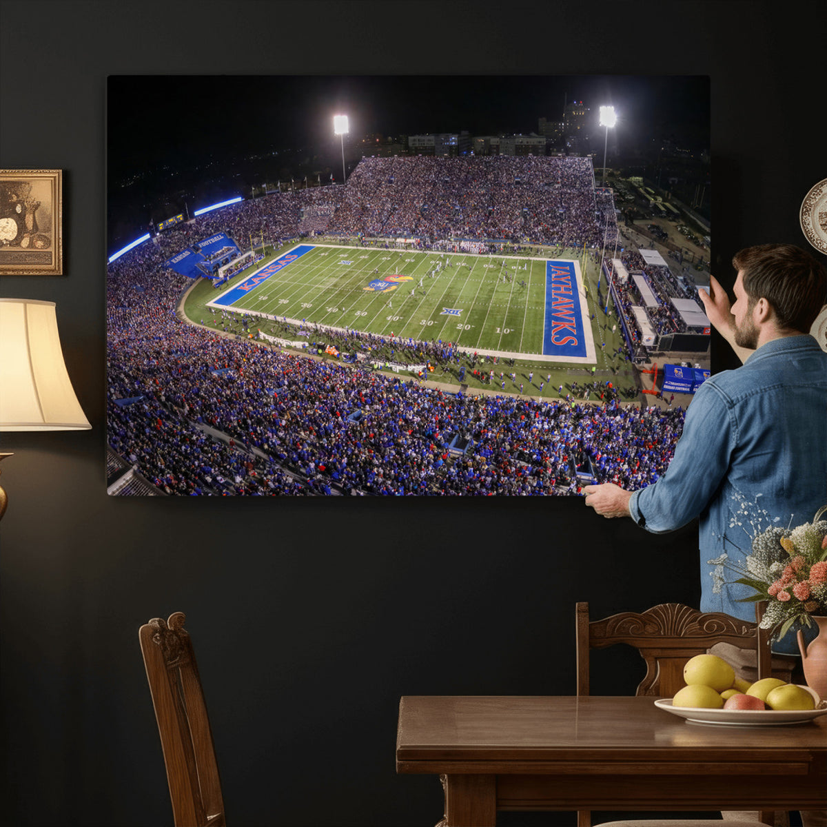 69760-MGV-CV-36X24 - University of Kansas Jayhawks Football Team Print - Lawrence Kansas Memorial Stadium Wall Art Canvas