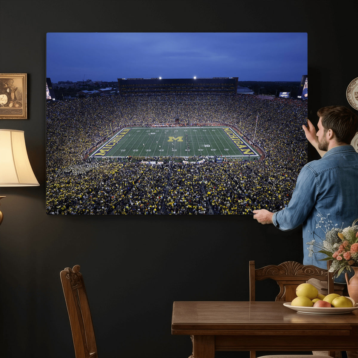 34202-MGV-CV-36X24 - University of Michigan Wolverines Football Team Print - Ann Arbor Michigan Stadium Wall Art Canvas