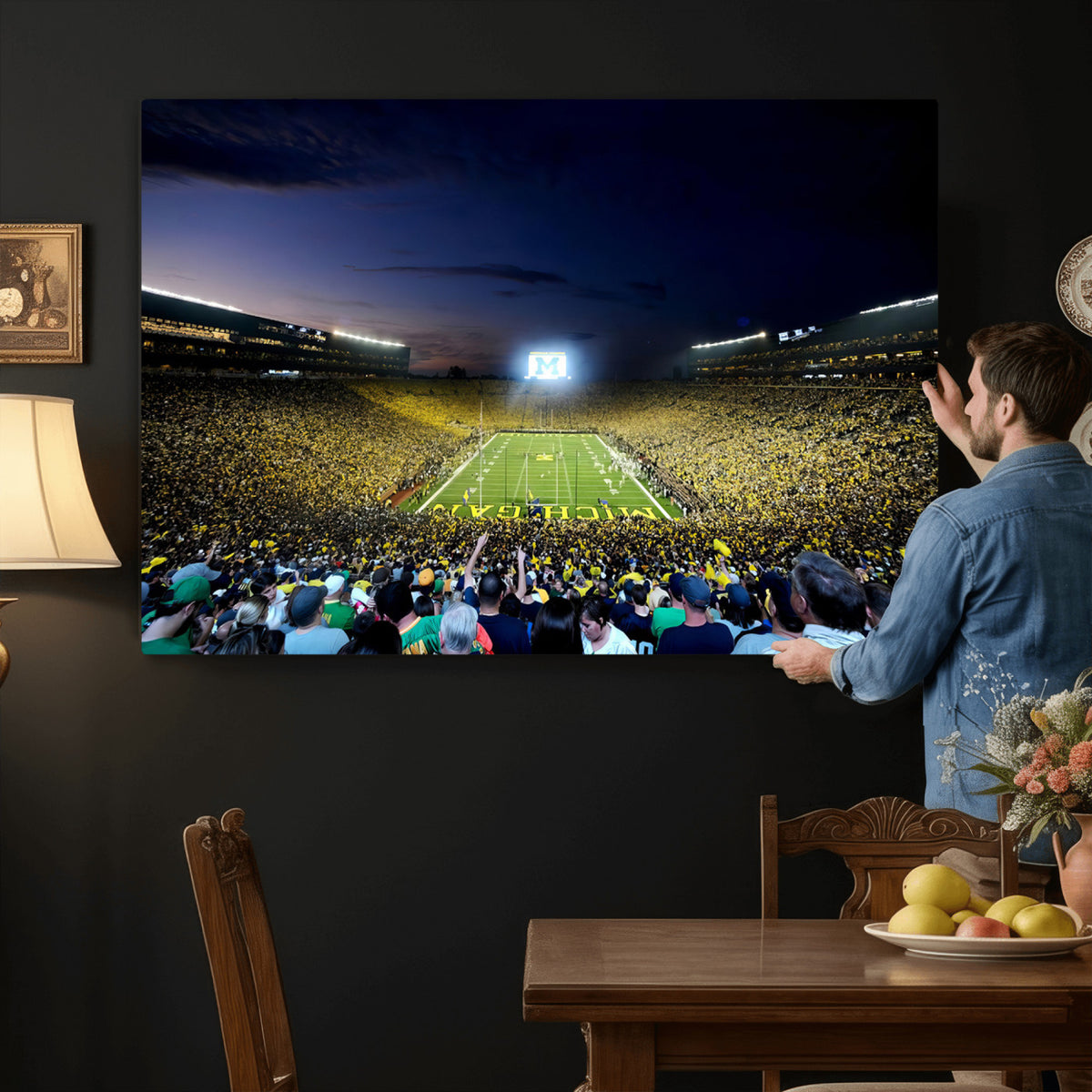 22115-MGV-CV-36X24 - University of Michigan Wolverines Football Team Print - Ann Arbor Michigan Stadium Canvas Print