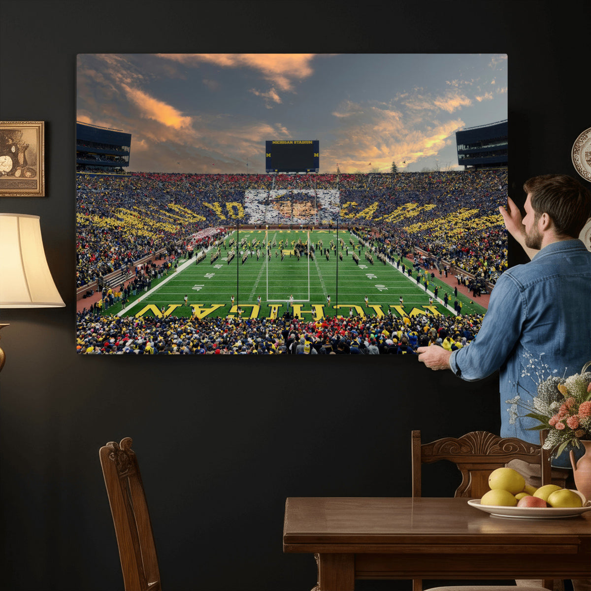 81843-MGV-CV-36X24 - University of Michigan Wolverines Print Canvas, Football Team Print - Ann Arbor Michigan Stadium
