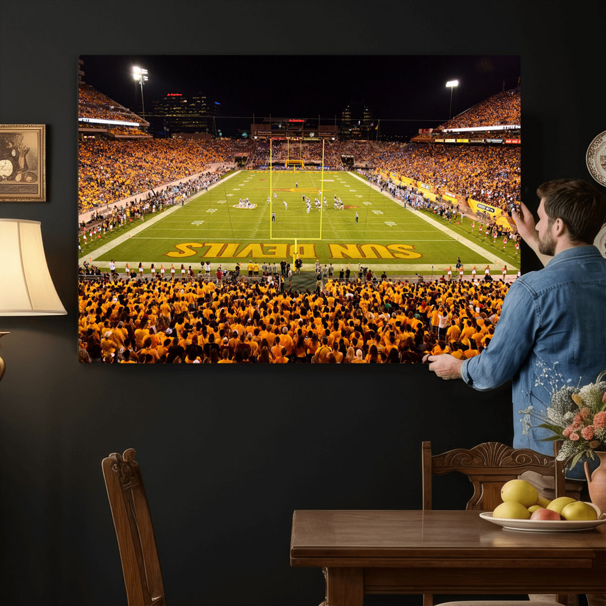21588-MGV-CV-36X24 - ASU Sun Devils Football Team Print - Phoenix Mountain America Stadium Wall Art Canvas Print