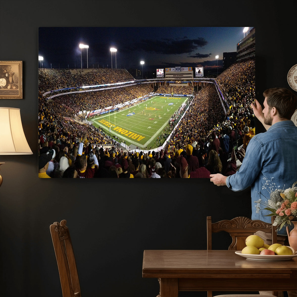 75716-MGV-CV-36X24 - ASU Sun Devils Football Team Print Canvas - Phoenix Mountain America Stadium Wall Art Canvas Print