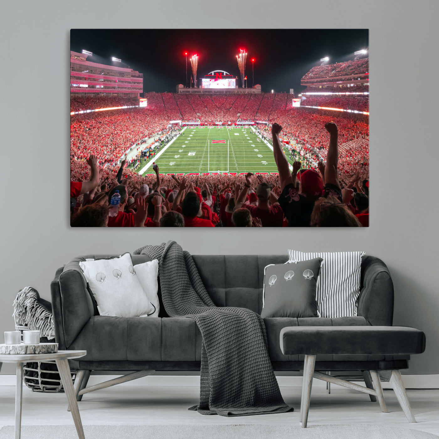 MGV-CV-36X24 - University of Nebraska Cornhuskers Football Team Print - Lincoln Memorial Stadium Wall Art Canvas
