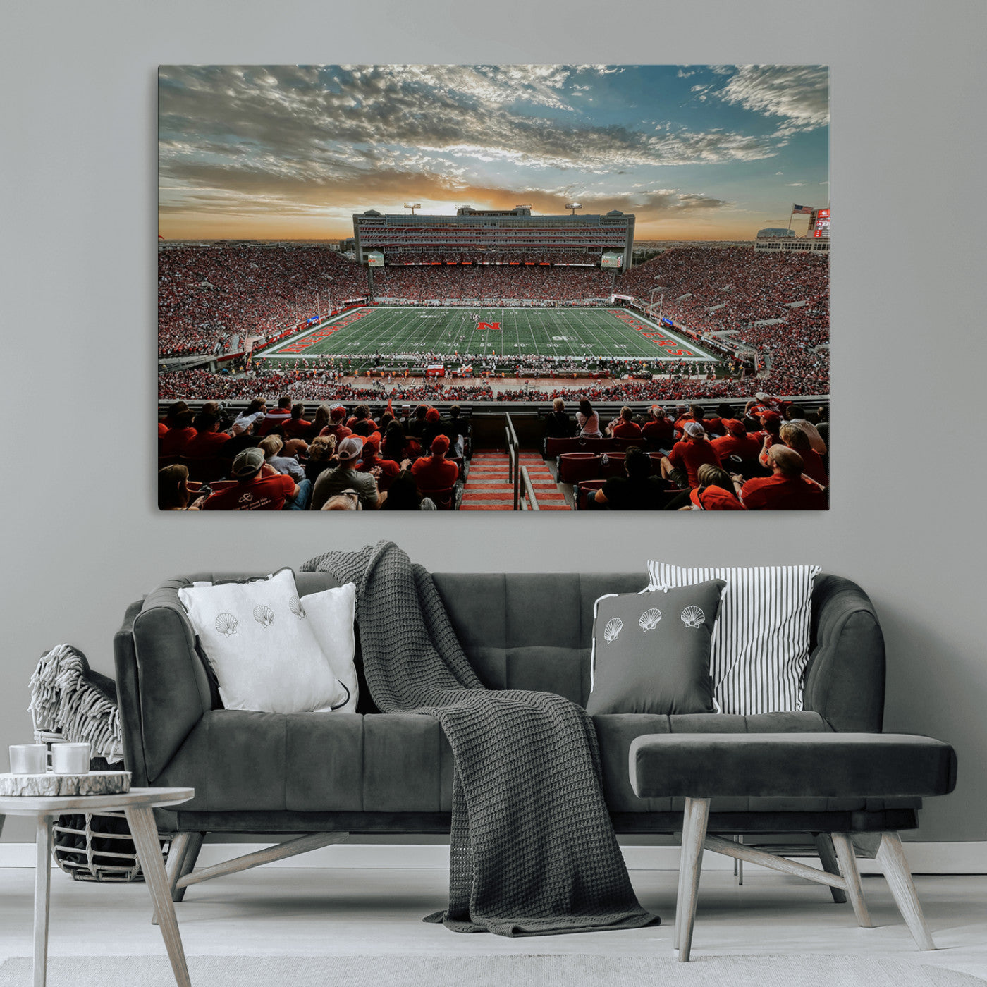MGV-CV-36X24 - University of Nebraska Cornhuskers Football Team Print - Lincoln Memorial Stadium Art Canvas Print