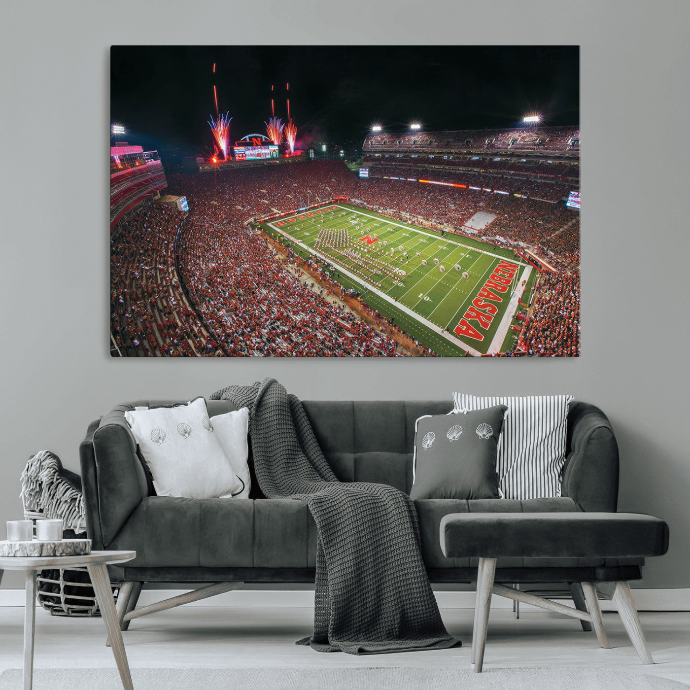 MGV-CV-36X24 - University of Nebraska Cornhuskers Football Team Print - Lincoln Memorial Stadium Wall Art Canvas