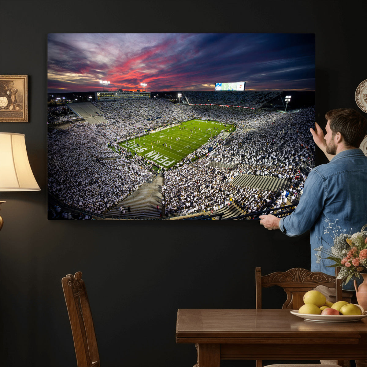 37304-MGV-CV-36X24 - Penn State Nittany Lions Football Team Print - University Park Beaver Stadium Art Canvas Print