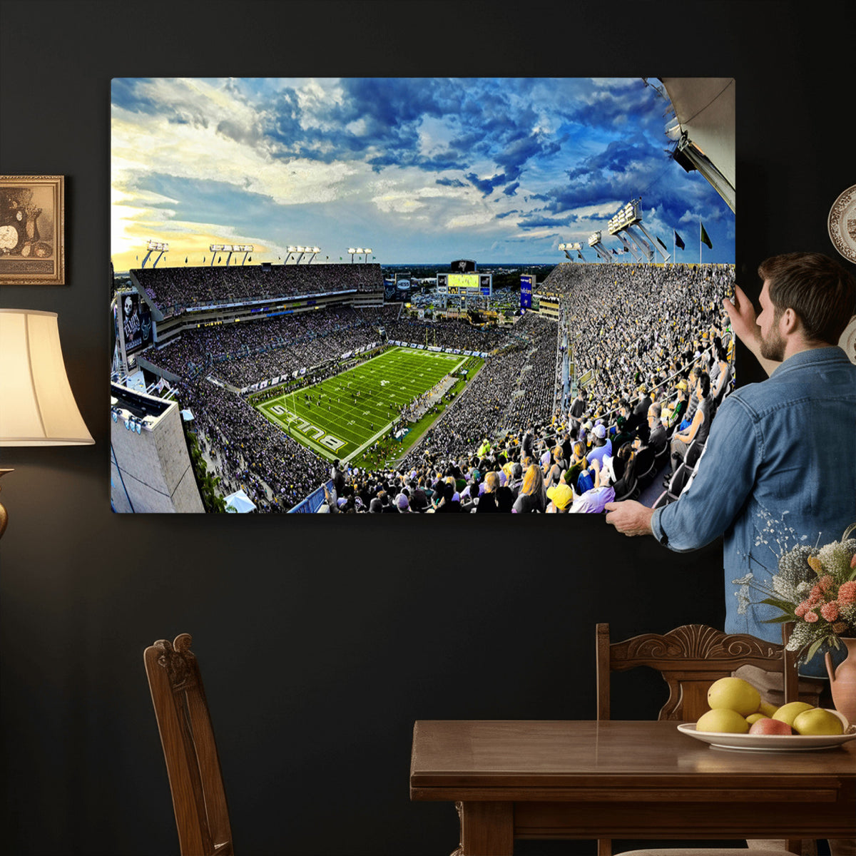 23788-MGV-CV-36X24 - Framed USF Bulls Football Team Print - Tampa Raymond James Stadium Wall Art Canvas Print