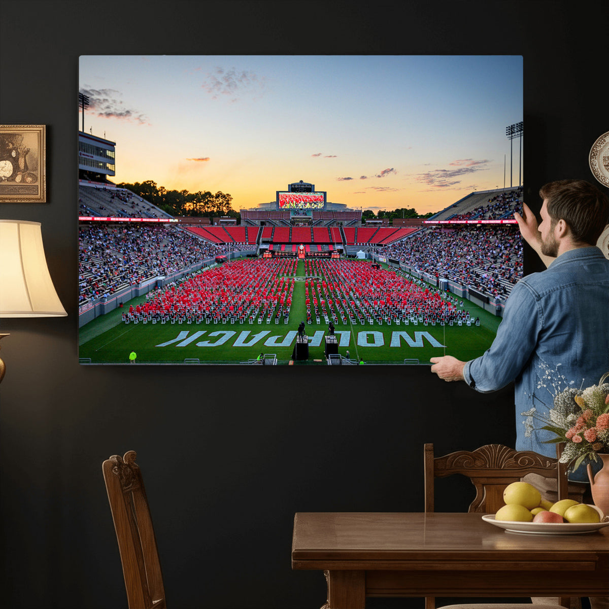 35266-MGV-CV-36X24 - NC State Wolfpack Football Team Print Wall Art - Raleigh Carter-Finley Stadium Wall Art Canvas Print