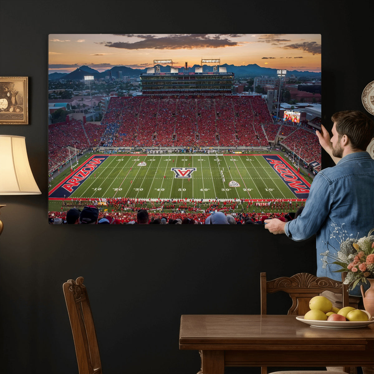 99722-MGV-CV-36X24 - Framed Arizona Wildcats Football Team Print - Tucson Arizona Stadium Wall Art Canvas Print