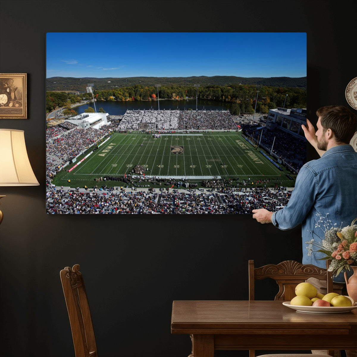 52056-MGV-CV-36X24 - Army Black Knights Football Team Print - West Point Michie Stadium Wall Art Canvas Print