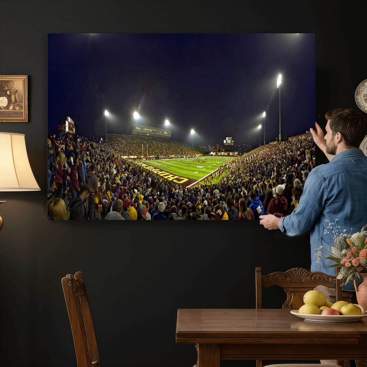 45619-MGV-CV-36X24 - Central Michigan University Chippewas Canvas Wall Art, Football Team Print - Mount Pleasant
