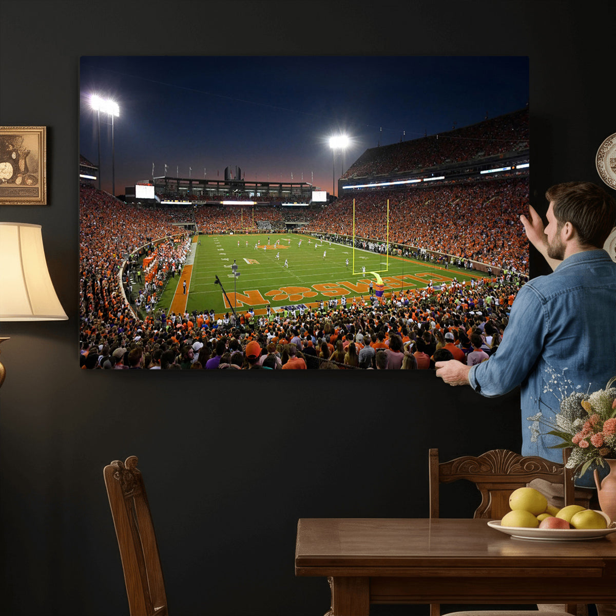 32340-MGV-CV-36X24 - Clemson University Tigers Art Print, Football Team Print