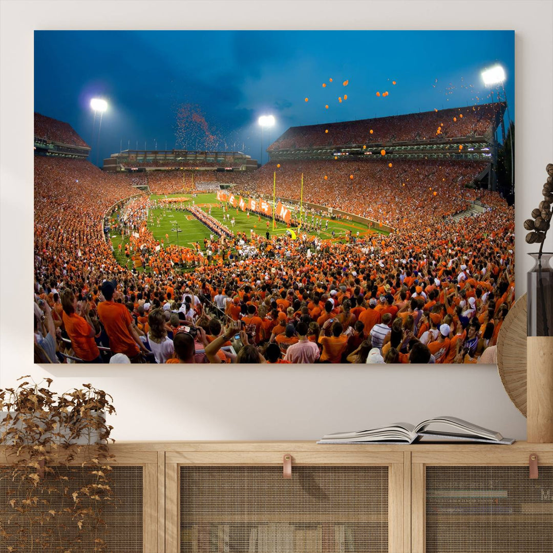 Clemson University Tigers Football Team Print - Clemson Memorial Stadium Wall Art Canvas Print