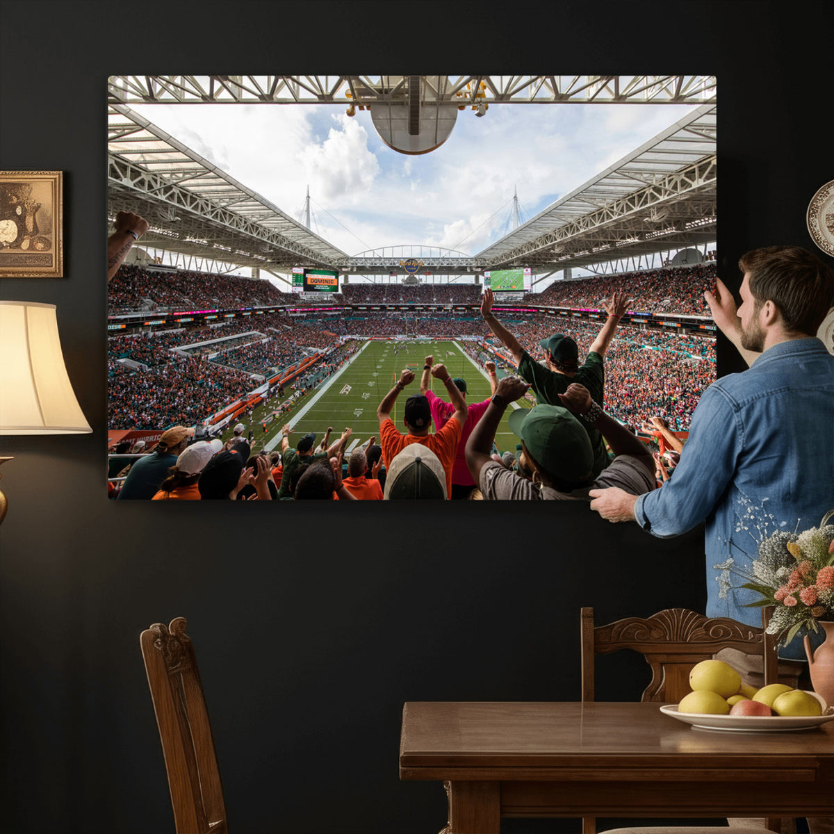 66239-PAN-FL-20X10 - Miami Hurricanes Football Team Wall Art Print - Miami Hard Rock Stadium Wall Art Canvas Print