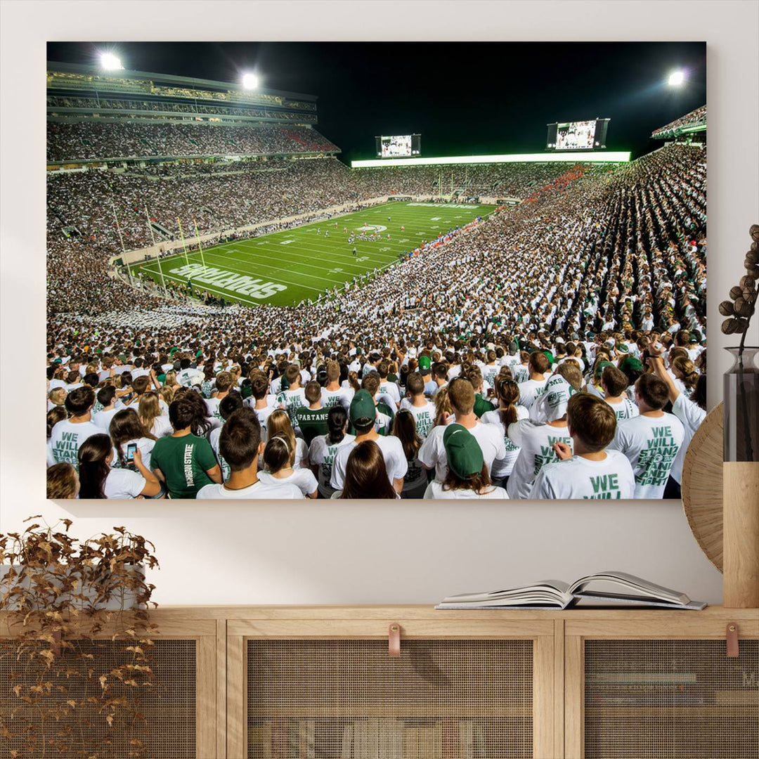 Michigan State Spartans Football Team Print - East Lansing Spartan Stadium Wall Art Canvas Print