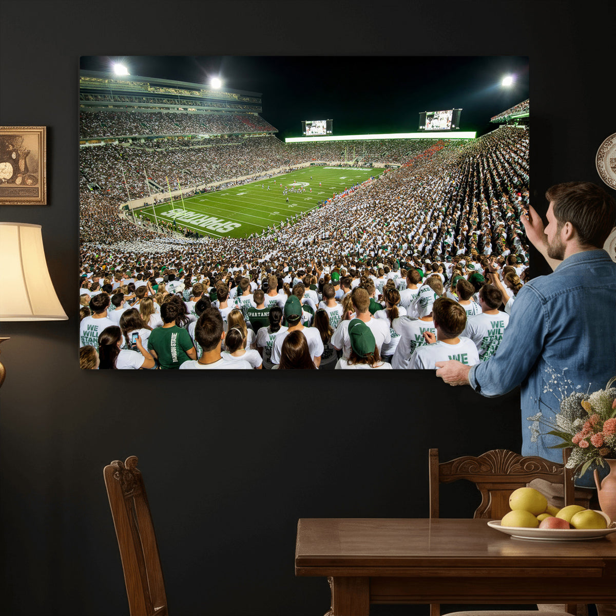 30457-PAN-FL-20X10 - Michigan State Spartans Football Canvas Print - East Lansing Spartan Stadium Wall Art Canvas Print