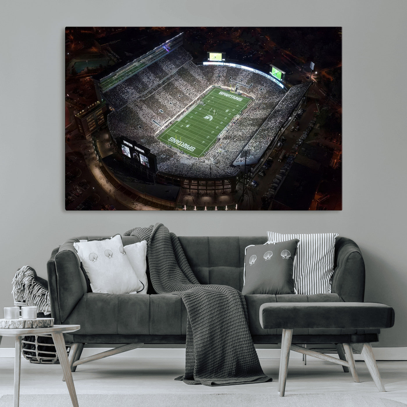 MGV-CV-36X24 - Michigan State Spartans Football Team Print - East Lansing Spartan Stadium Print Wall Art