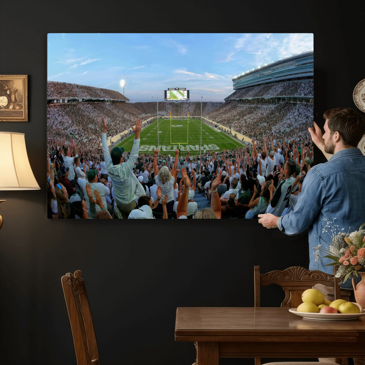 73105-PAN-FL-20X10 - Michigan State Spartans Football Team Art Print - East Lansing Spartan Stadium Wall Art Canvas Print