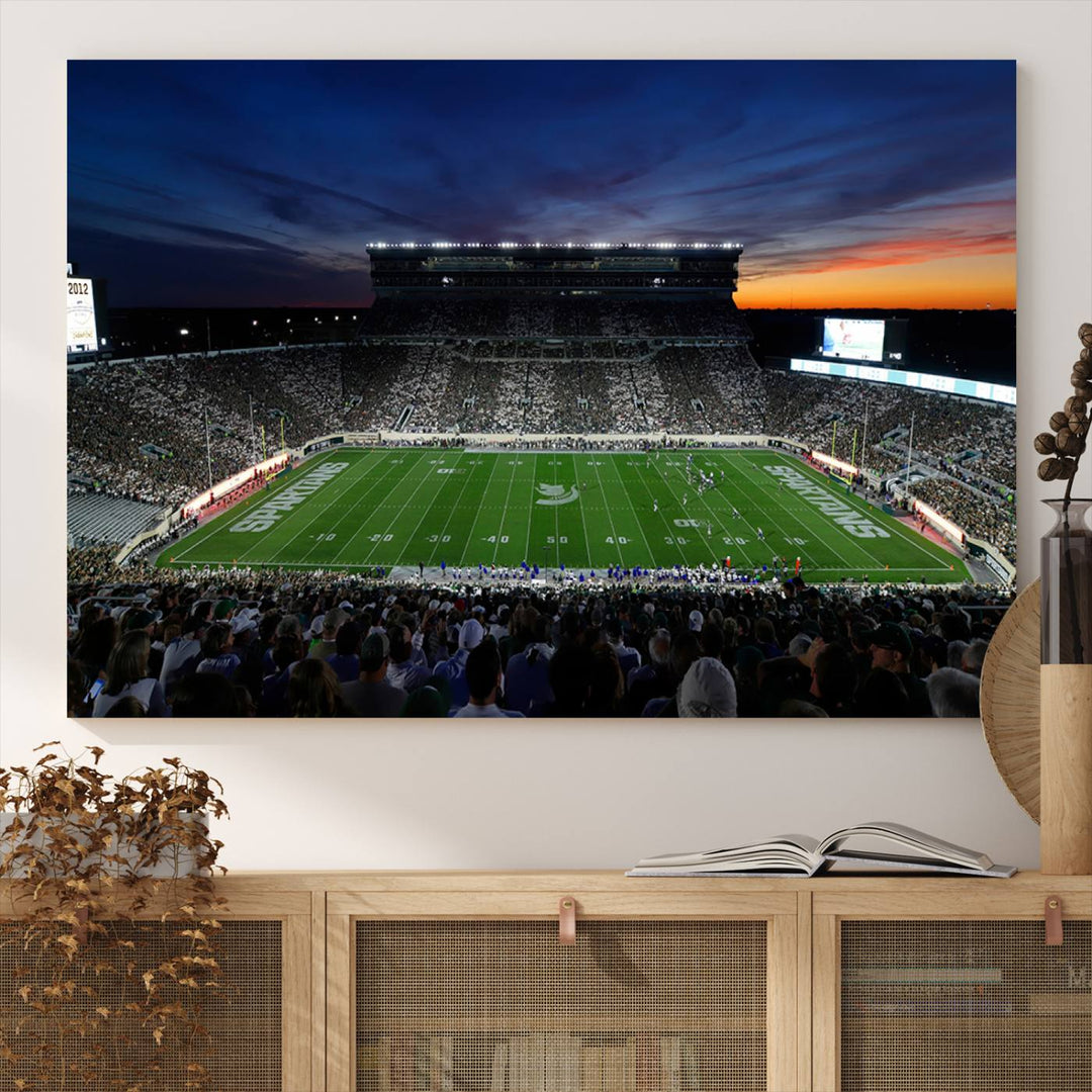 Michigan State Spartans Football Team Print - East Lansing Spartan Stadium Wall Art Canvas Print