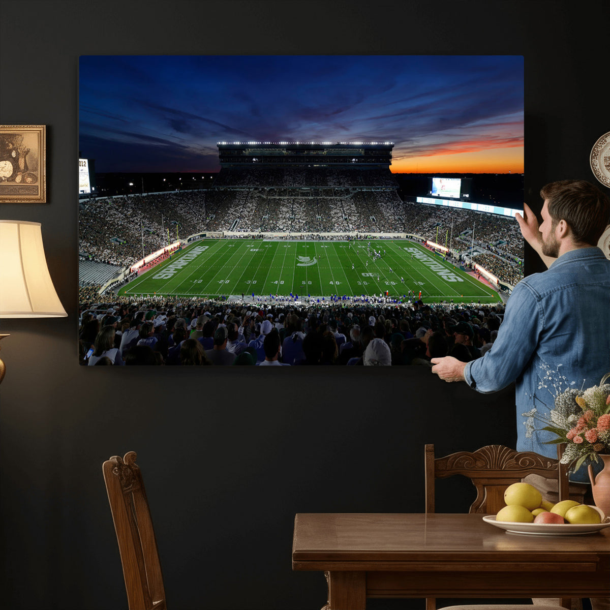 49074-PAN-FL-20X10 - Michigan State Spartans Football Team Print - East Lansing Spartan Stadium Canvas Print