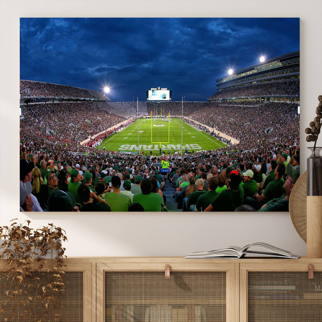 Michigan State Spartans Football Team Print - East Lansing Spartan Stadium Wall Art Canvas Print