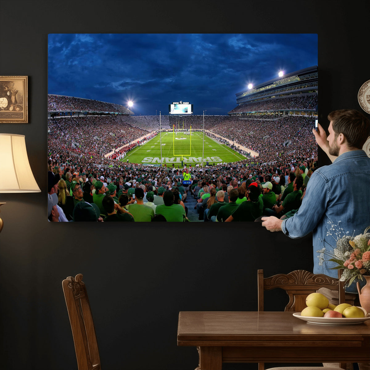 35248-PAN-FL-20X10 - Michigan State Spartans Football Team Print - East Lansing Spartan Stadium Wall Art Canvas Print
