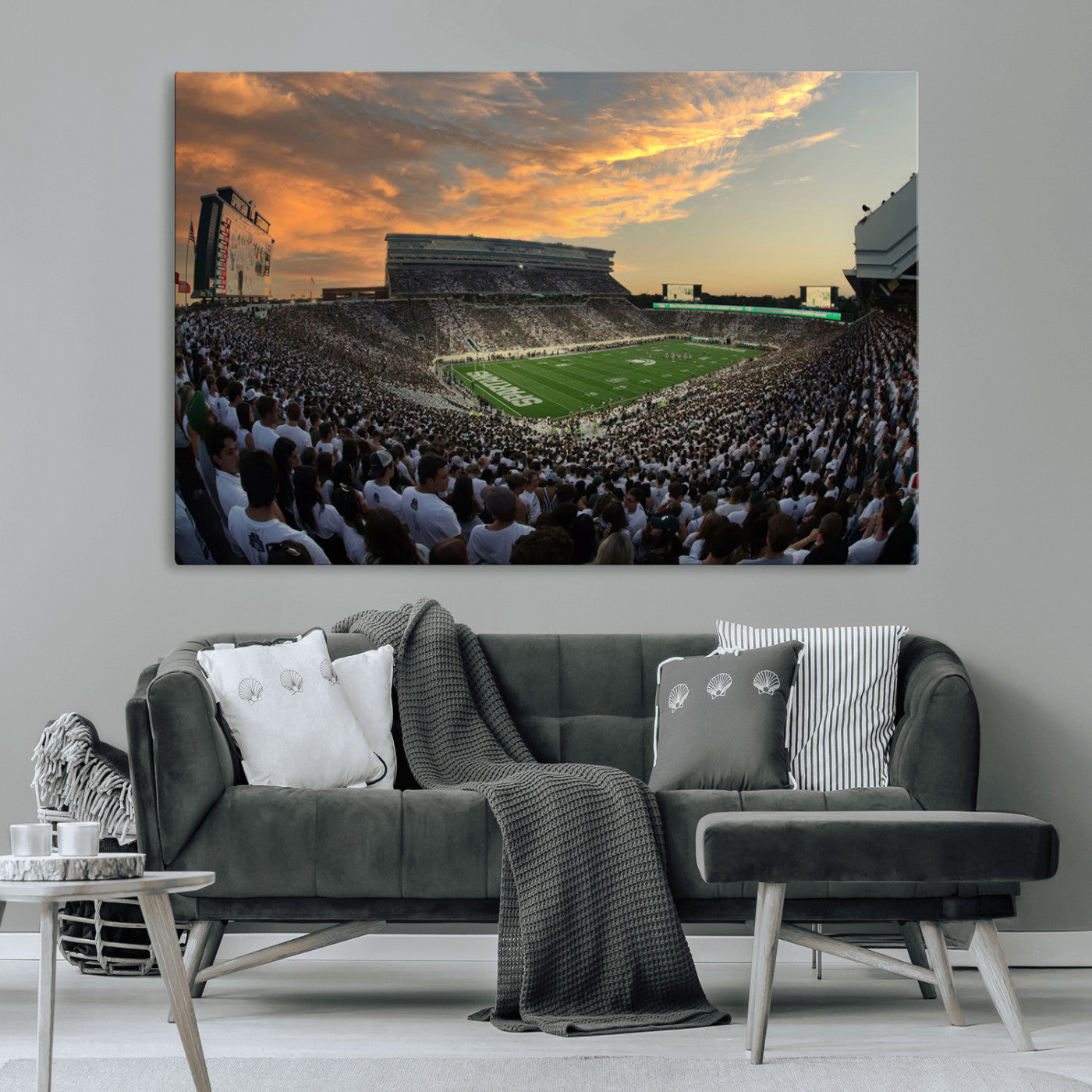 MGV-CV-36X24 - Michigan State Spartans Football Team Print - East Lansing Spartan Stadium Wall Art Canvas Print