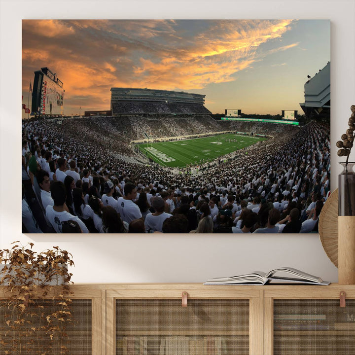 Michigan State Spartans Football Team Print - East Lansing Spartan Stadium Wall Art Canvas Print