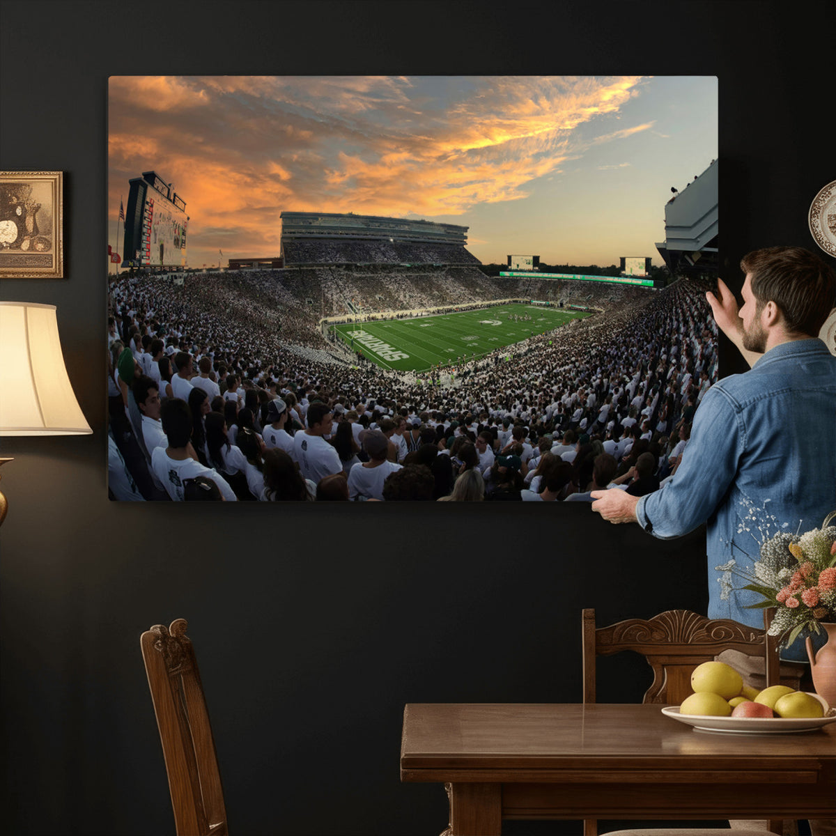 99155-PAN-FL-20X10 - Michigan State Spartans Football Team Print - East Lansing Spartan Stadium Wall Art Canvas Print