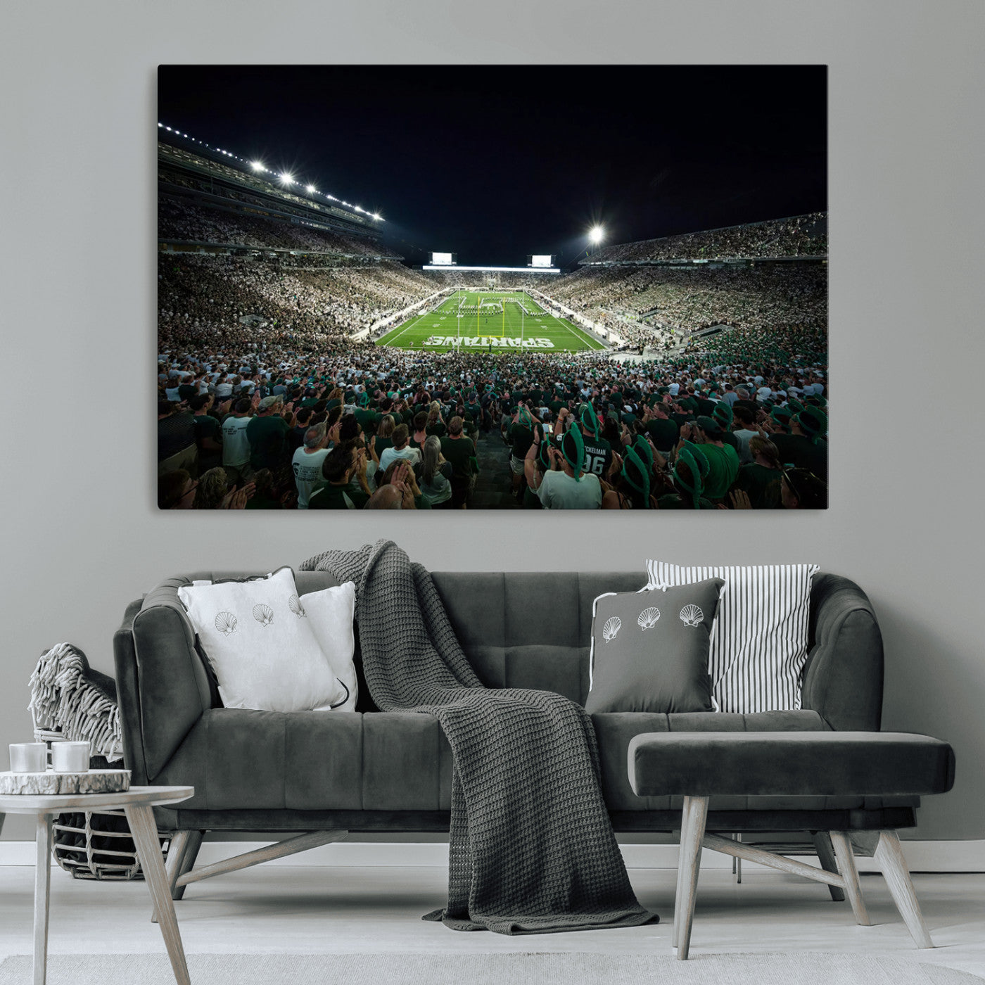 MGV-CV-36X24 - Framed Michigan State Spartans Football Team Print - East Lansing Spartan Stadium Wall Art Canvas