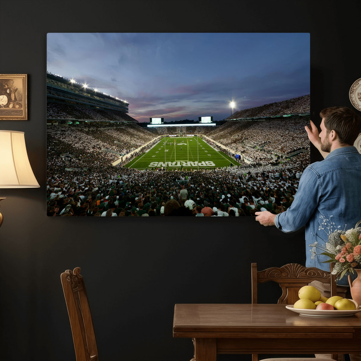 90831-PAN-FL-20X10 - Michigan State Spartans Football Team Print - East Lansing Spartan Stadium Canvas Print