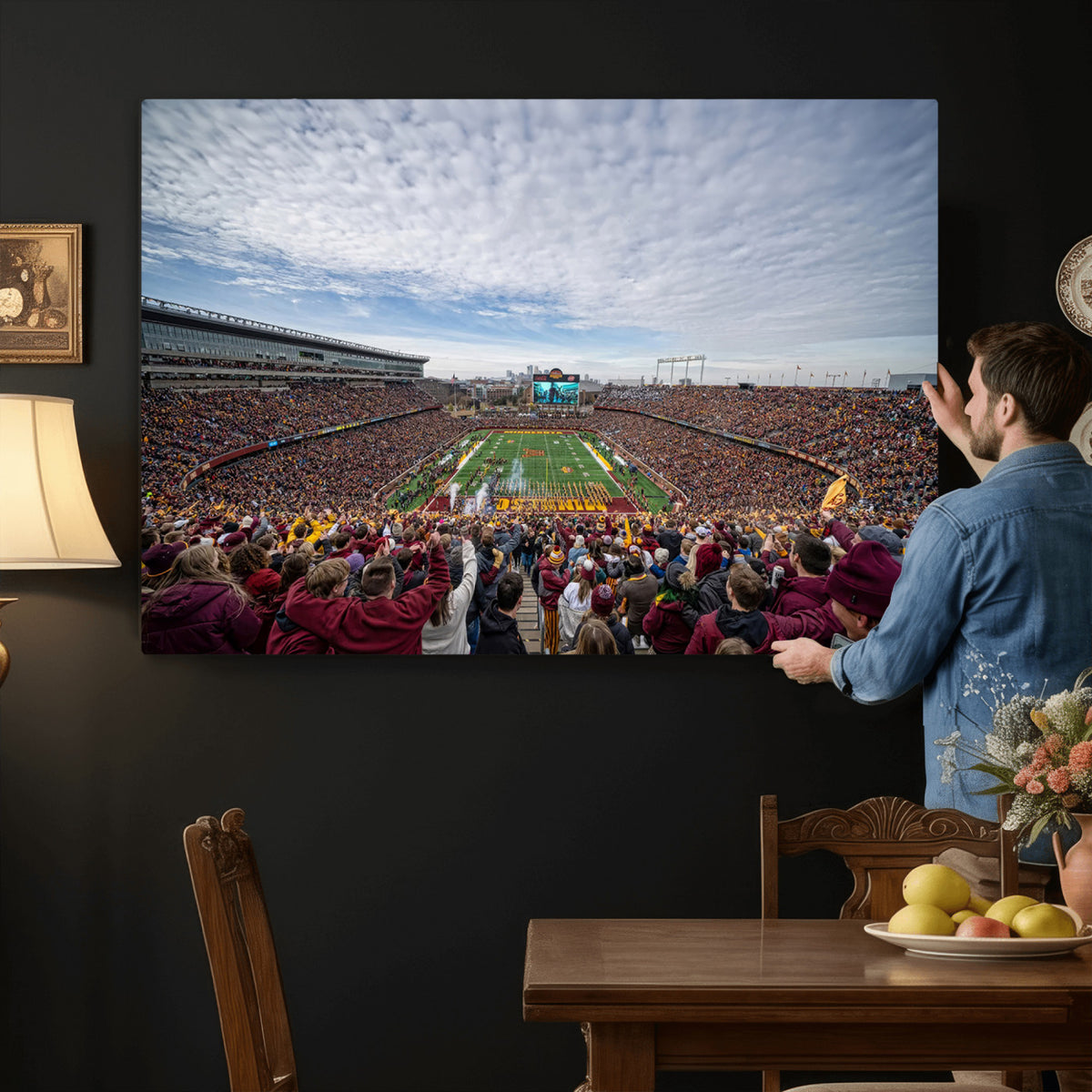 38459-PAN-FL-20X10 - University of Minnesota Golden Gophers Football Team Print - Minneapolis Huntington Bank Stadium Art
