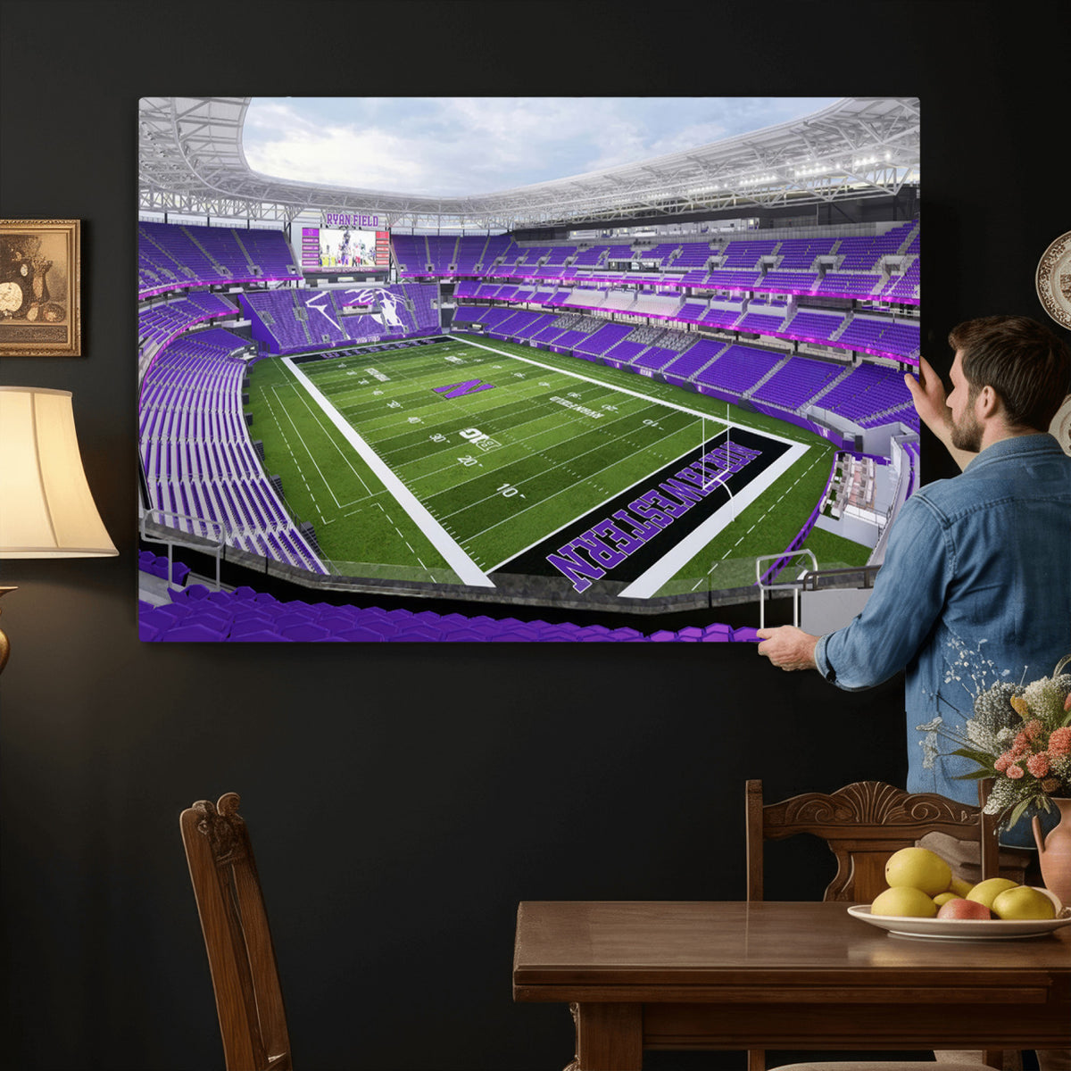 49190-MGV-CV-36X24 - Northwestern University Wildcats Football Team Print - Evanston Ryan Field Wall Art Canvas Print