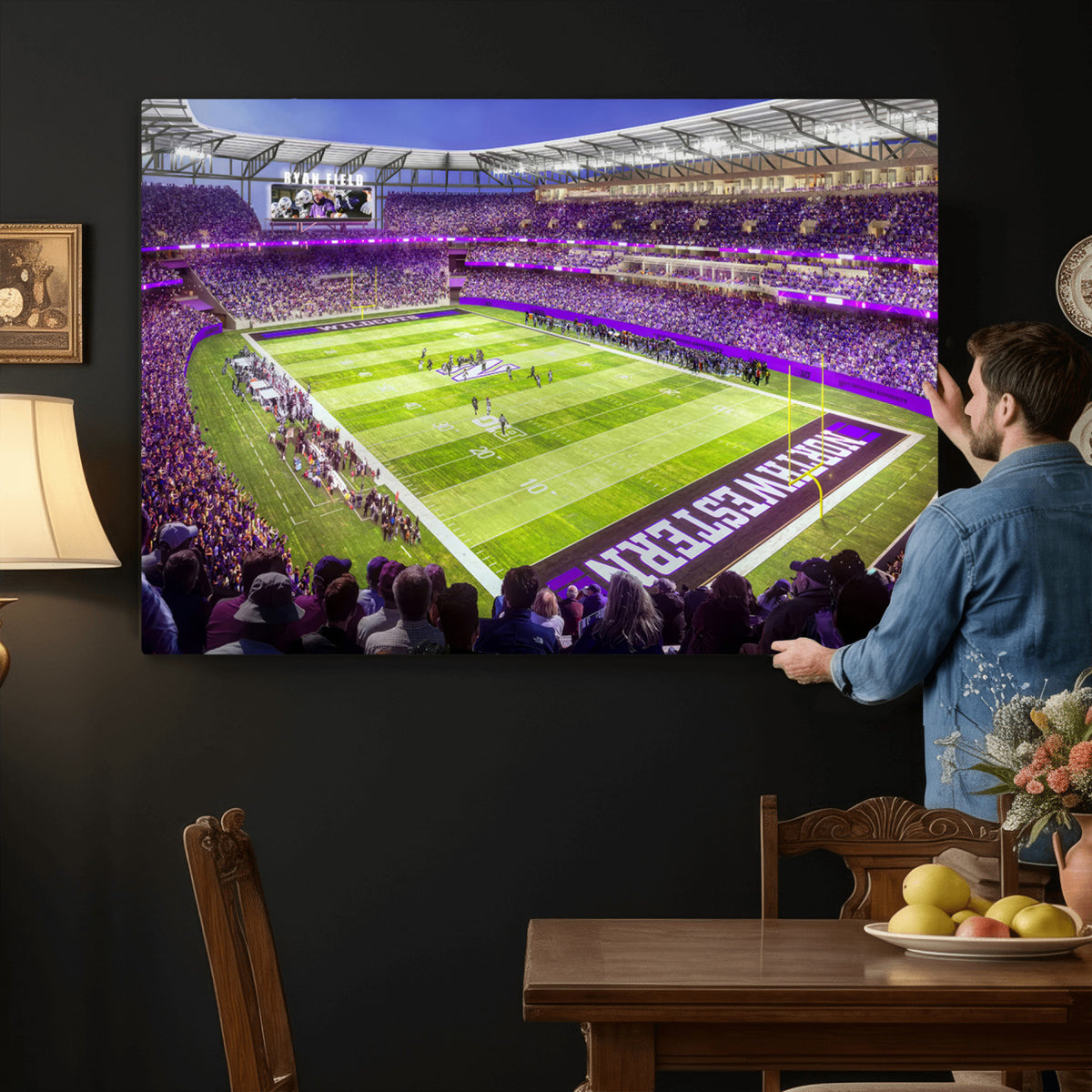 81245-MGV-CV-36X24 - Northwestern University Wildcats Football Team Print - Evanston Ryan Field Wall Art Canvas Print