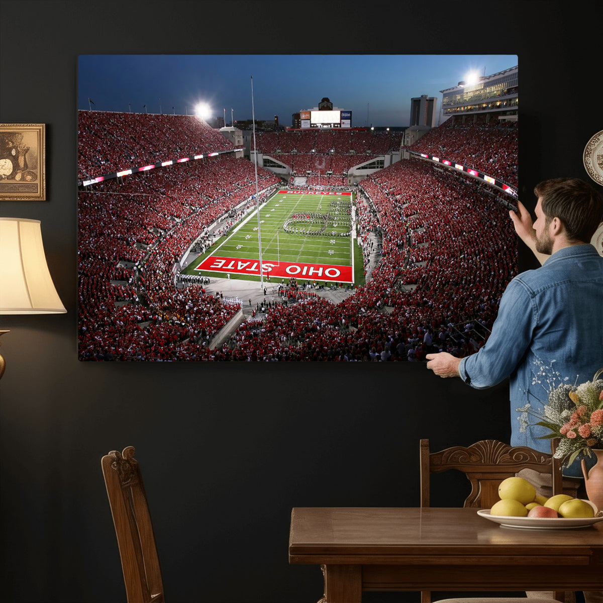 98743-PAN-FL-20X10 - Ohio State University Buckeyes Football Team Print - Columbus Ohio Stadium Wall Art Canvas Print