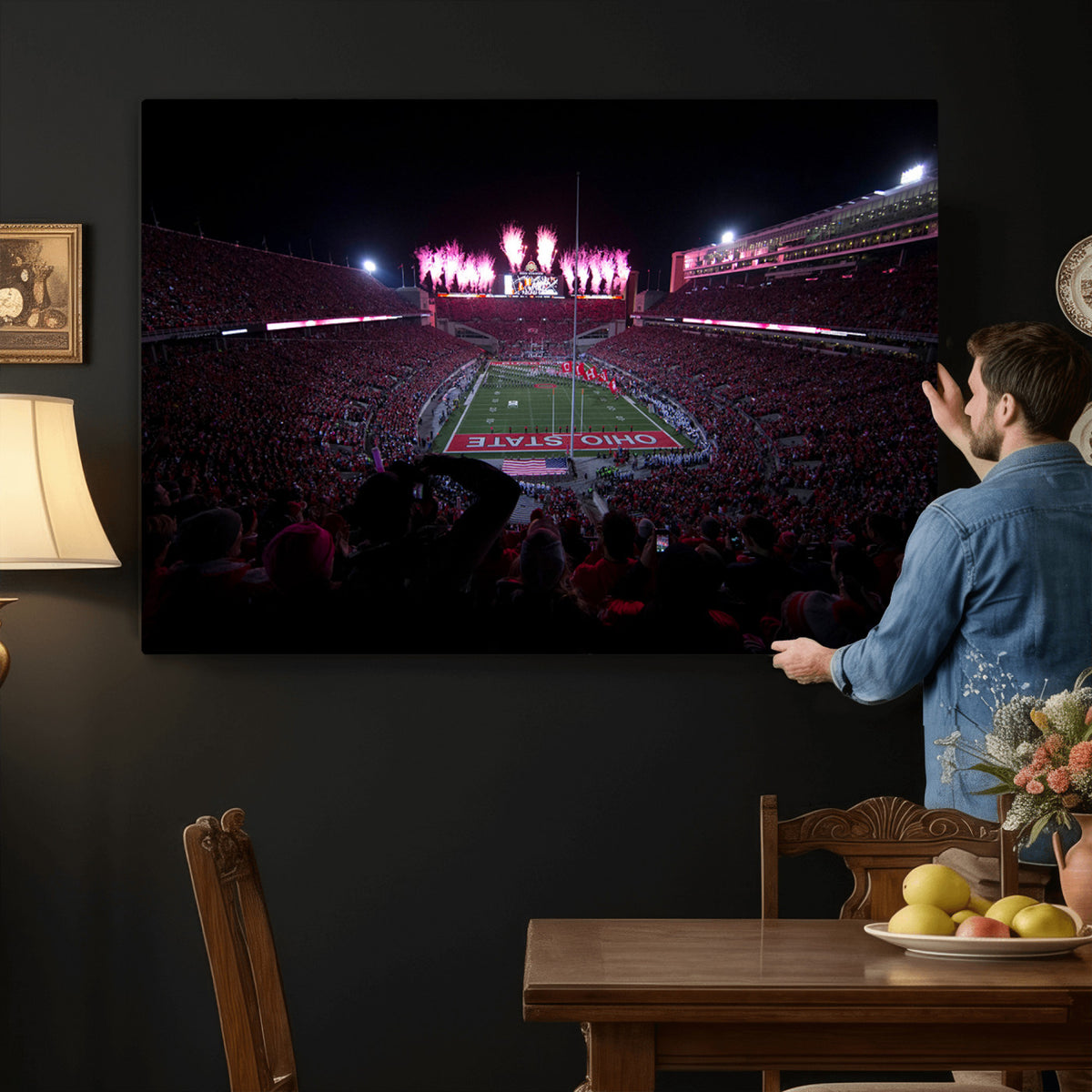 20483-PAN-FL-20X10 - Ohio State University Buckeyes Football Team Print - Columbus Ohio Stadium Wall Art Canvas Print