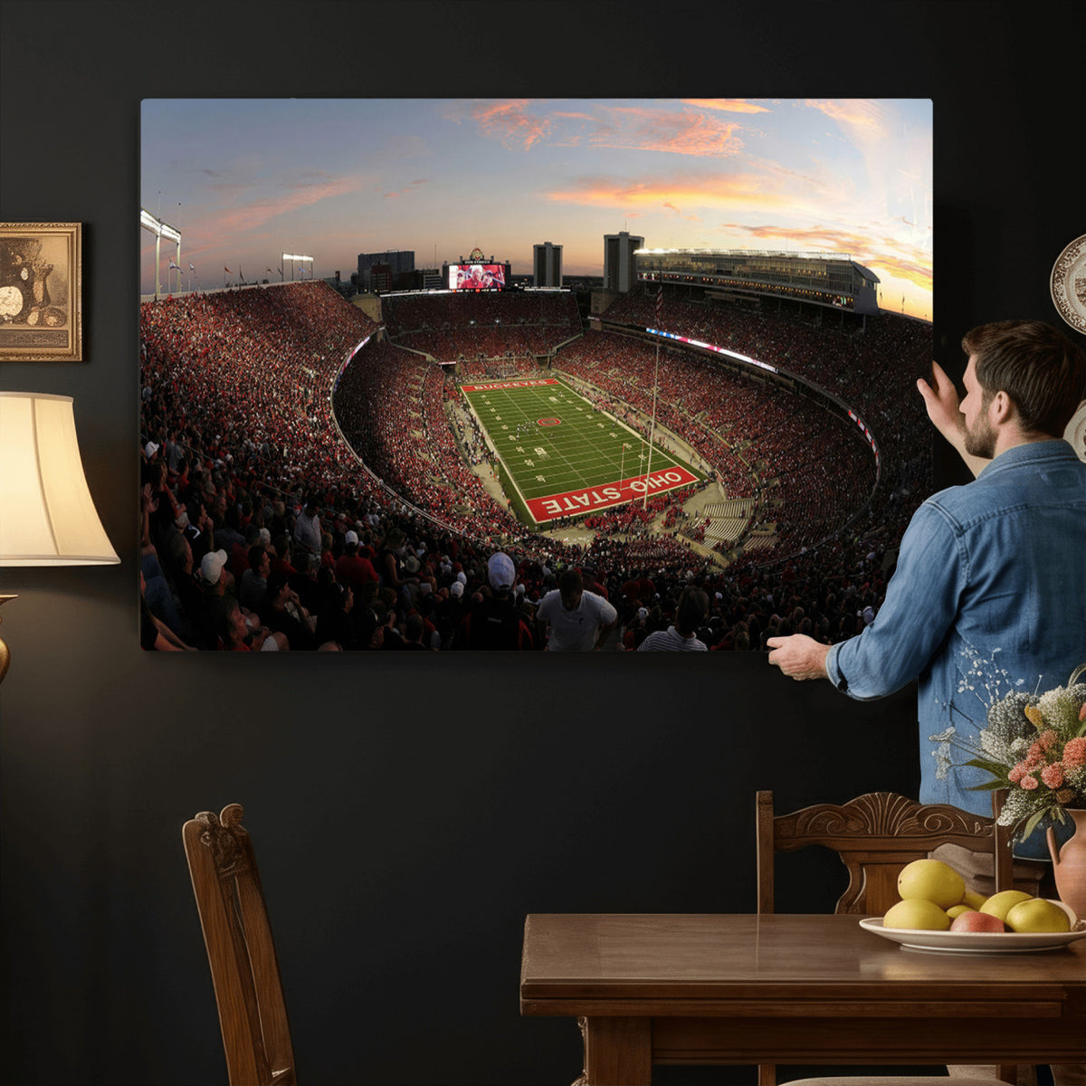 28825-PAN-FL-20X10 - Ohio State University Buckeyes Football Team Print - Columbus Ohio Stadium Wall Art Canvas Print