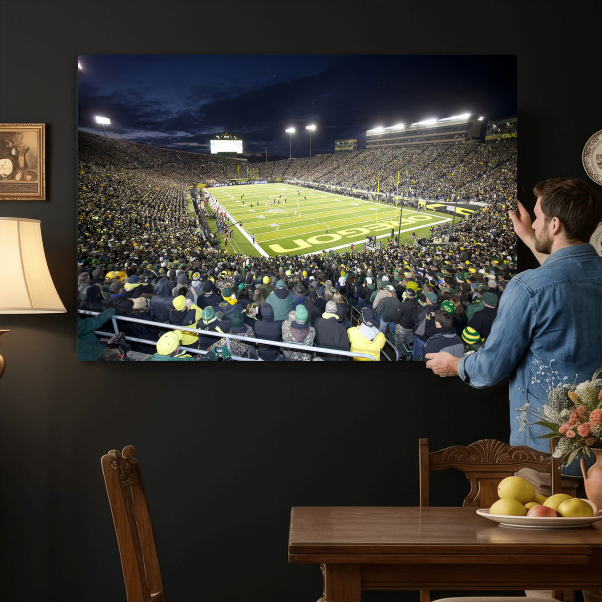 48756-PAN-FL-20X10 - University of Oregon Ducks Football Team Print - Eugene Autzen Stadium Wall Art Canvas Print