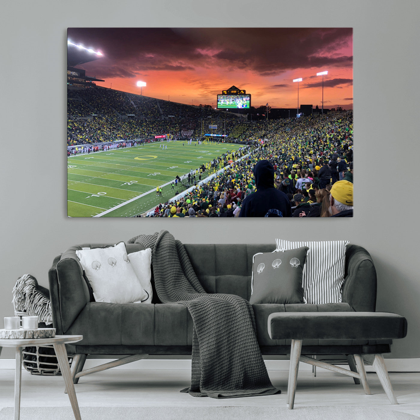 MGV-CV-36X24 - Eugene Autzen Stadium Canvas Wall Art Print – Sunset Over Iconic Football Field Wall Decor for Home